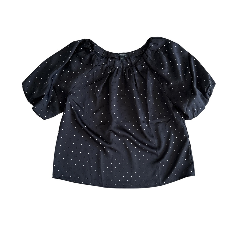 Ann Taylor Polka Dot Short Sleeve Blouse Black Petite Small